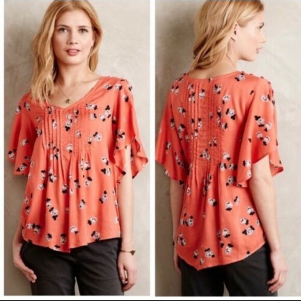 Anthro Maeve Maya Floral Flutter Sleeve Blouse 4